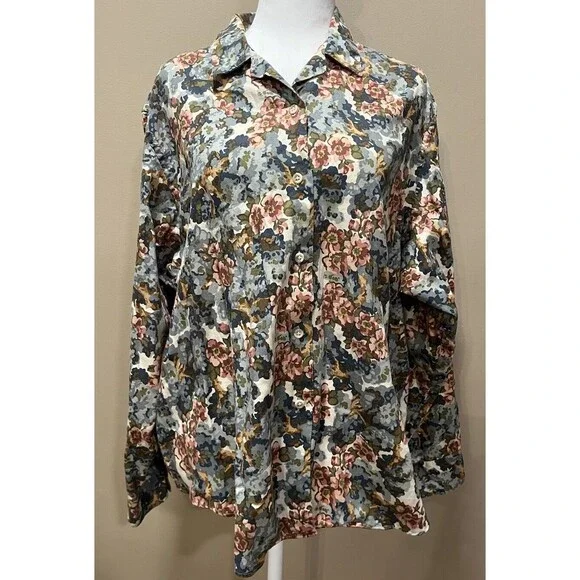 VTG LL Bean Cotton Floral Button Up Shirt 20 XXL Cottage Core Preppy Prairie - Picture 1 of 10